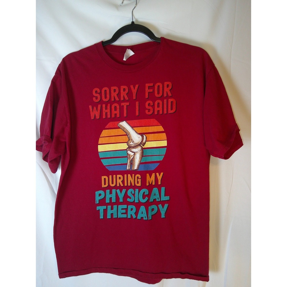 Port & Company Mens XL Physical Therapy Humor Graphic T-Shirt Dark Red Ring Spun
